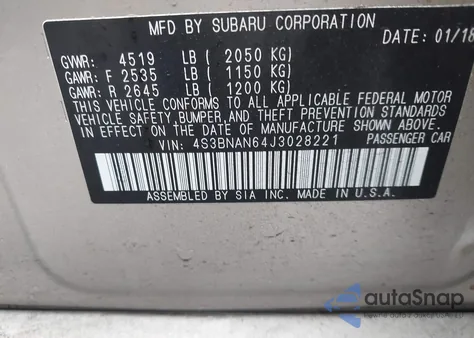2018 Subaru Legacy 2.5I Limited from USA, damaged, VIN 4S3BNAN64J3028221